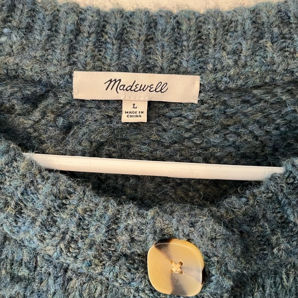 Madewell Ashmont Cable Knit Cardigan Sweater Cozy Large Wool Blend Mineral Blue - Picture 3 of 11